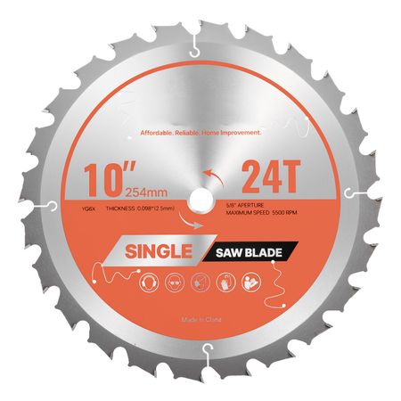 Circular Saw Blade, 10 inch Diameter, 24 Sharp Alloy Teeth, 5/8 inch Arbor, Fine Finish, Wood Cutting Blade for Circular Saw, with Noise-Reducing Heat Vents, for Cutting Plywood, OSB, Hardwood