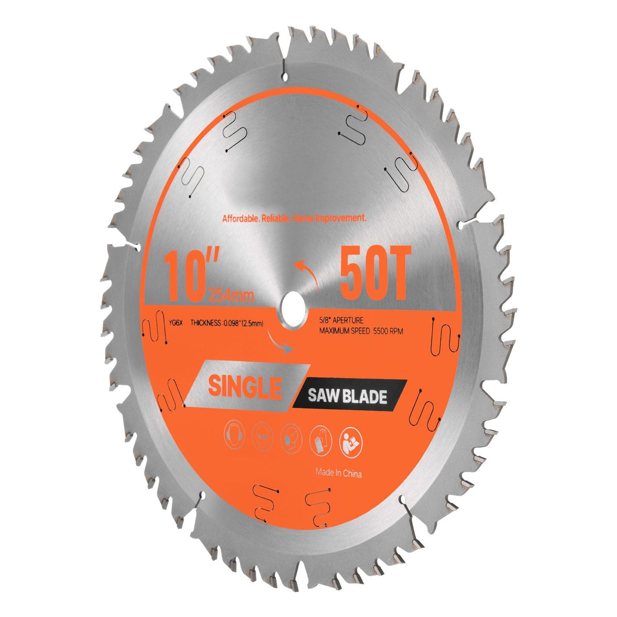Circular Saw Blade, 10 inch Diameter, 50 Sharp Alloy Teeth, 5/8 inch Arbor, Fine Finish, Wood Cutting Blade for Circular Saw, with Noise-Reducing Heat Vents, for Cutting Plywood, OSB, Hardwood