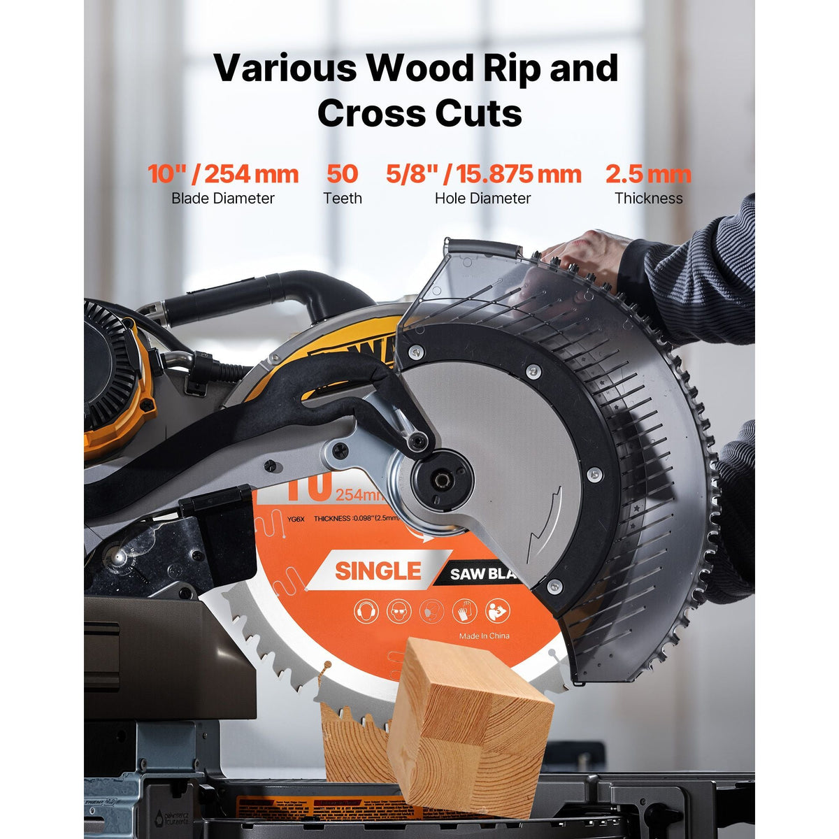 Circular Saw Blade, 10 inch Diameter, 50 Sharp Alloy Teeth, 5/8 inch Arbor, Fine Finish, Wood Cutting Blade for Circular Saw, with Noise-Reducing Heat Vents, for Cutting Plywood, OSB, Hardwood