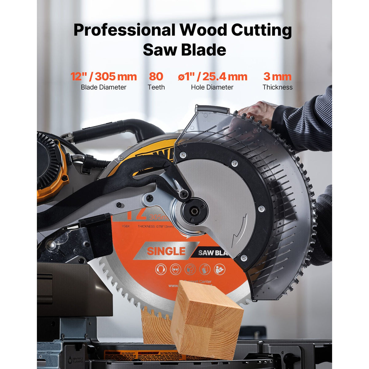 Circular Saw Blade, 12 inch Diameter, 80 Sharp Alloy Teeth, 1 inch Arbor, Fine Finish, Wood Cutting Blade for Circular Saw, with Noise-Reducing Heat Vents, for Cutting Plywood, OSB, Hardwood