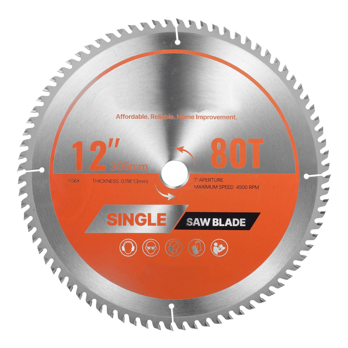 Circular Saw Blade, 12 inch Diameter, 80 Sharp Alloy Teeth, 1 inch Arbor, Fine Finish, Wood Cutting Blade for Circular Saw, with Noise-Reducing Heat Vents, for Cutting Plywood, OSB, Hardwood
