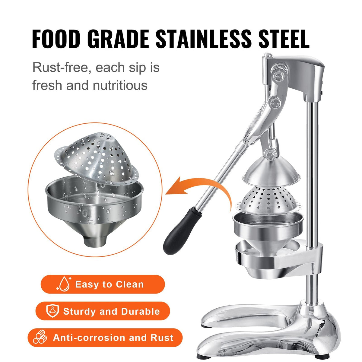 Citrus Juice Press, Hand Press Orange Juicer Press, Commercial Grade Manual Citrus Juicer Lemon Squeezer, Easy-to-Clean Fruit Press Juicer for Lemon Pomegranate Orange Juice