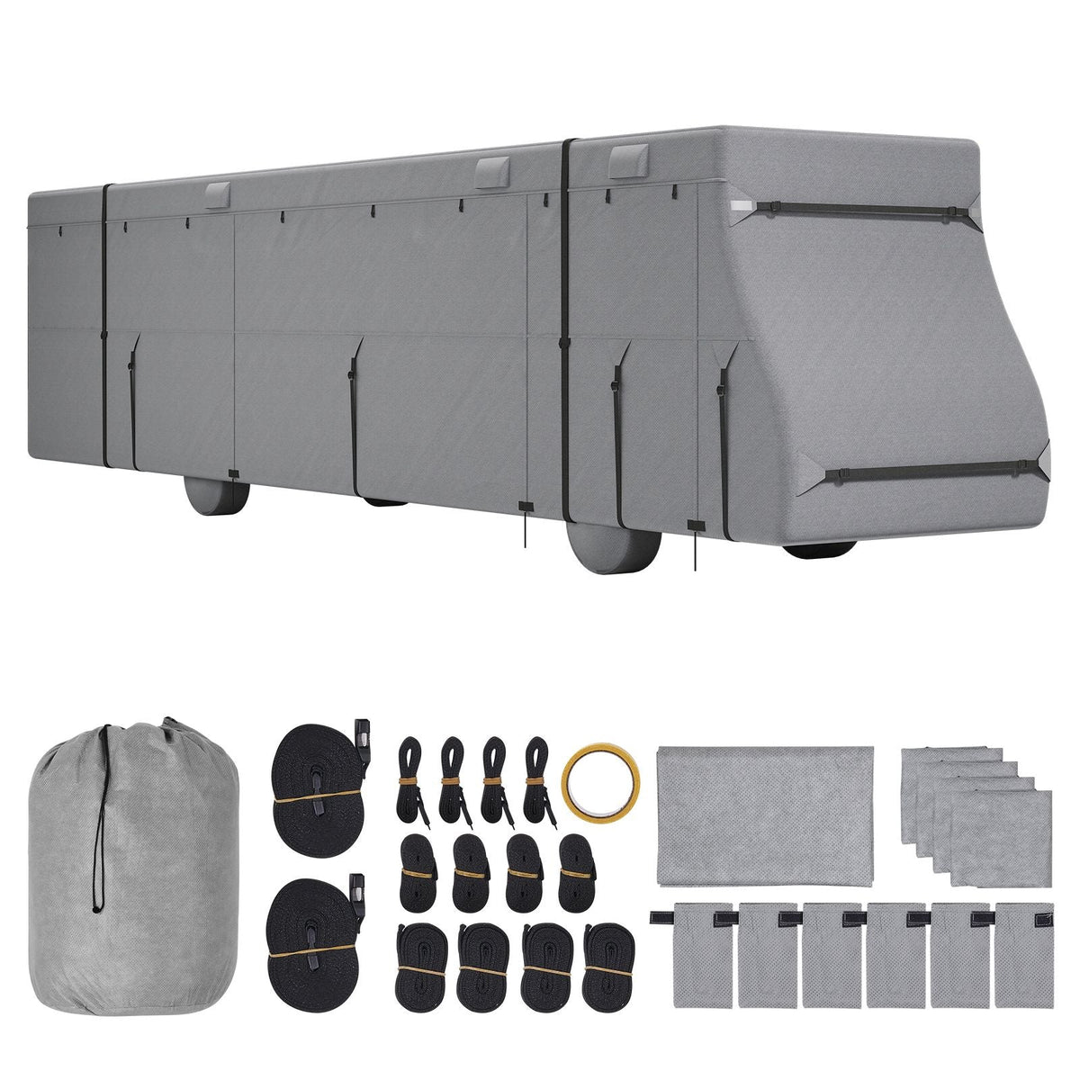 Class A RV Cover, 40-43 ft Motorhome Cover, Non-woven Fabric Motorhome RV Cover, Waterproof, Windproof and Rip-Stop, Camper Cover with Storage Bag, Repair Patches, Straps and Tire Covers
