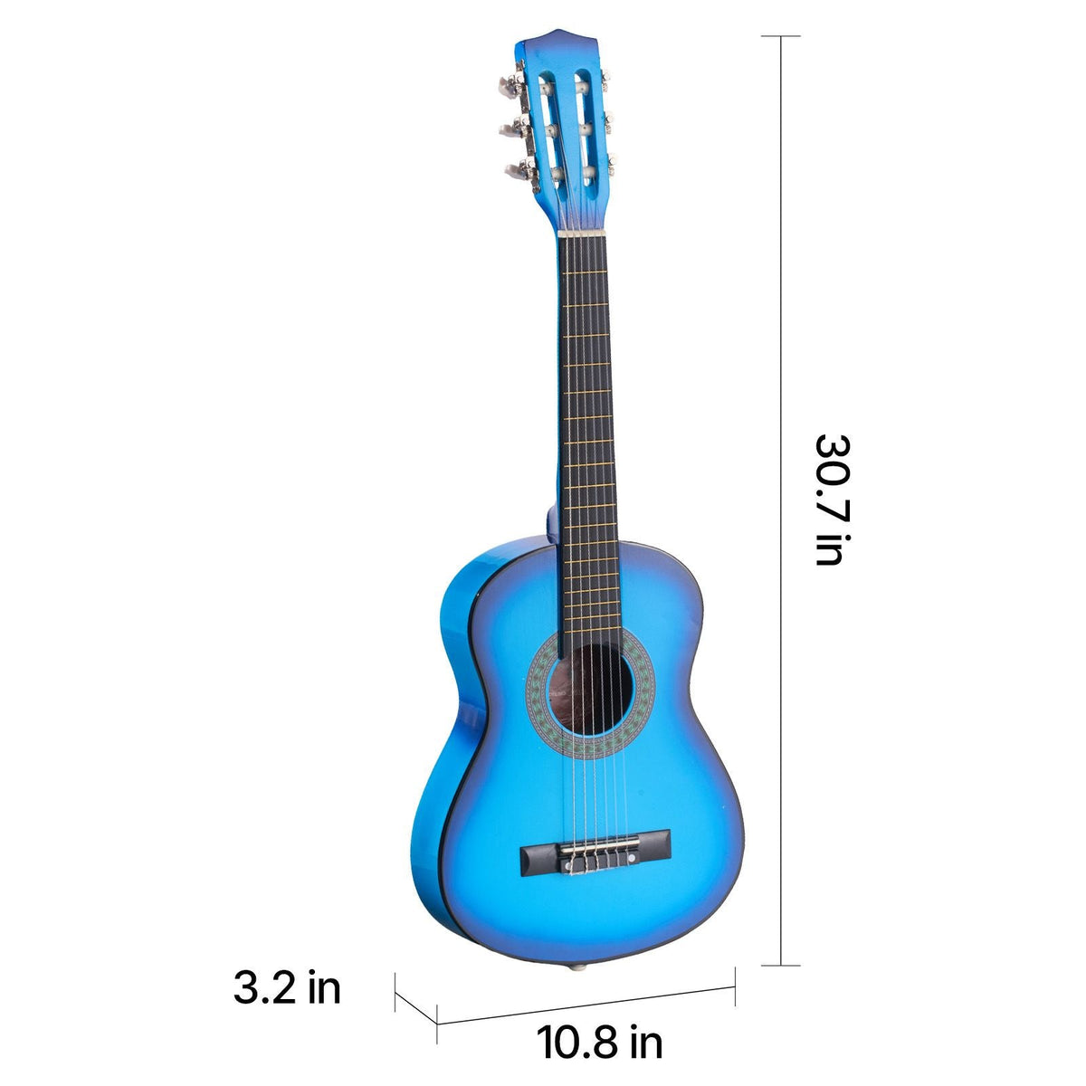 Classical Guitar, 30 Inch, Wood Classical Guitar Starter Kit for Beginners, with Nylon Strings, Gig Bag, Strap, Tuner, Extra Strings, Picks, Capo, Basswood, for Kids Girls Boys Students, Blue