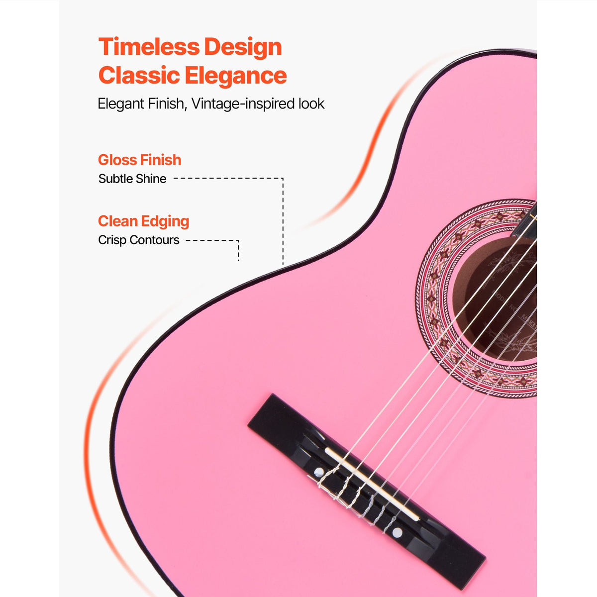Classical Guitar, 38 Inch, Wood Classical Guitar Starter Kit for Beginners, with Nylon Strings, Gig Bag, Strap, Tuner, Extra Strings, Picks, Capo, Basswood, for Teenagers Adults Students, Pink