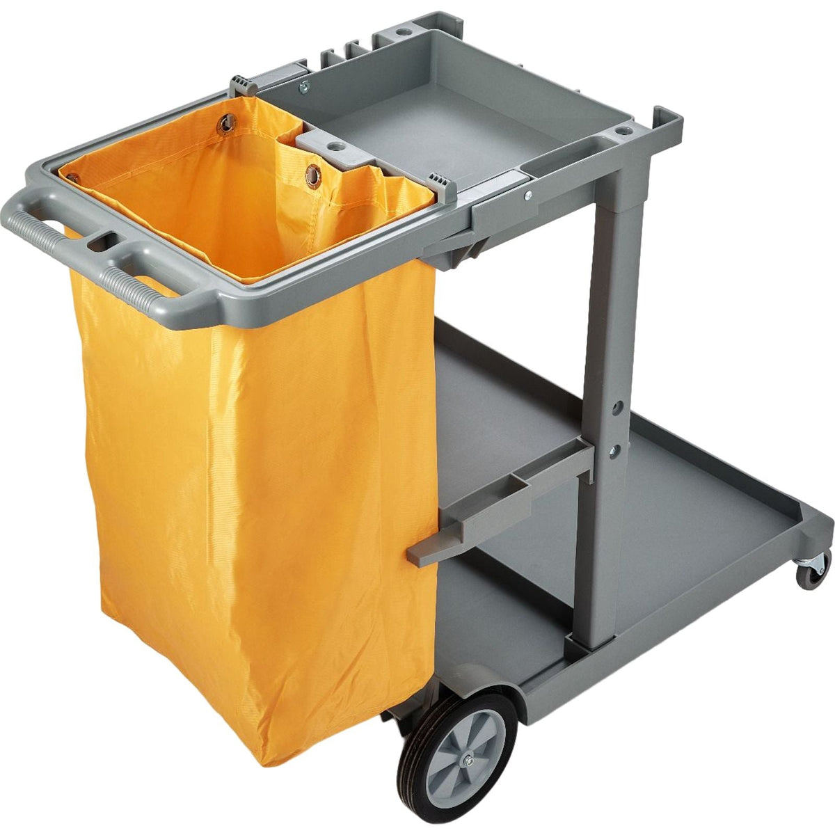 Cleaning Cart, 3-Shelf Commercial Janitorial Cart, 200 lbs Capacity Plastic Housekeeping Cart, with 25 Gallon PVC Bag, 47" x 20" x 38.6", Yellow+Grey