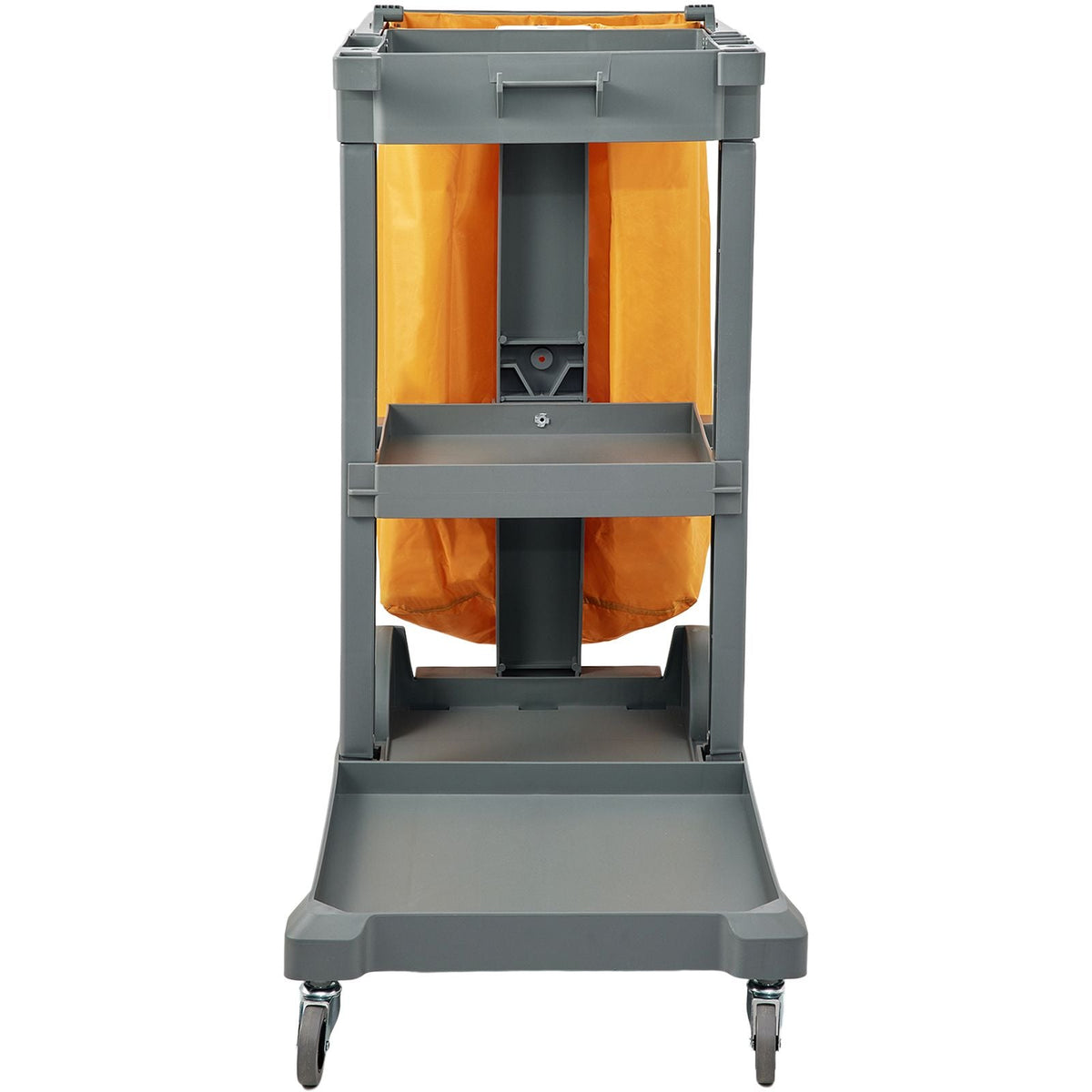 Cleaning Cart, 3-Shelf Commercial Janitorial Cart, 200 lbs Capacity Plastic Housekeeping Cart, with 25 Gallon PVC Bag, 47" x 20" x 38.6", Yellow+Grey