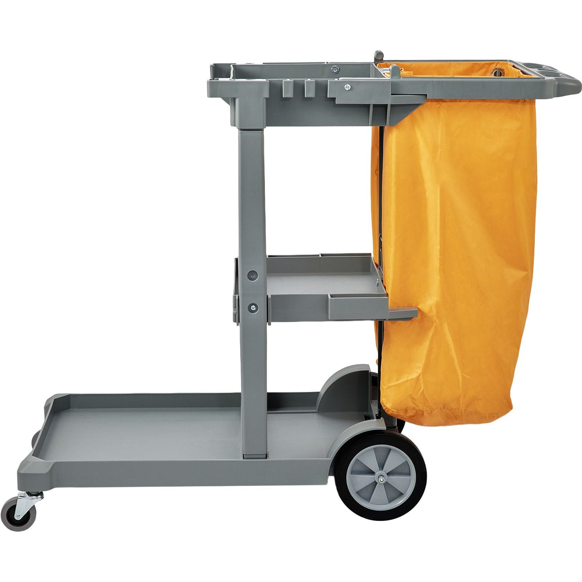 Cleaning Cart, 3-Shelf Commercial Janitorial Cart, 200 lbs Capacity Plastic Housekeeping Cart, with 25 Gallon PVC Bag, 47" x 20" x 38.6", Yellow+Grey