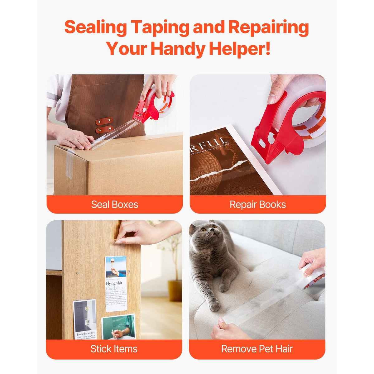 Clear Packing Tape, 3 inches Core, 6 Rolls 1.88 Inches x 65 Yards Packing Tape with Dispenser, 2.7 Mil Heavy Duty Packaging Tape Designed for Moving, Storage and Packing, Shipping and Mailing