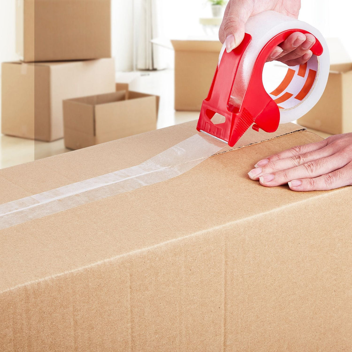 Clear Packing Tape, 3 inches Core, 6 Rolls 1.88 Inches x 65 Yards Packing Tape with Dispenser, 2.7 Mil Heavy Duty Packaging Tape Designed for Moving, Storage and Packing, Shipping and Mailing