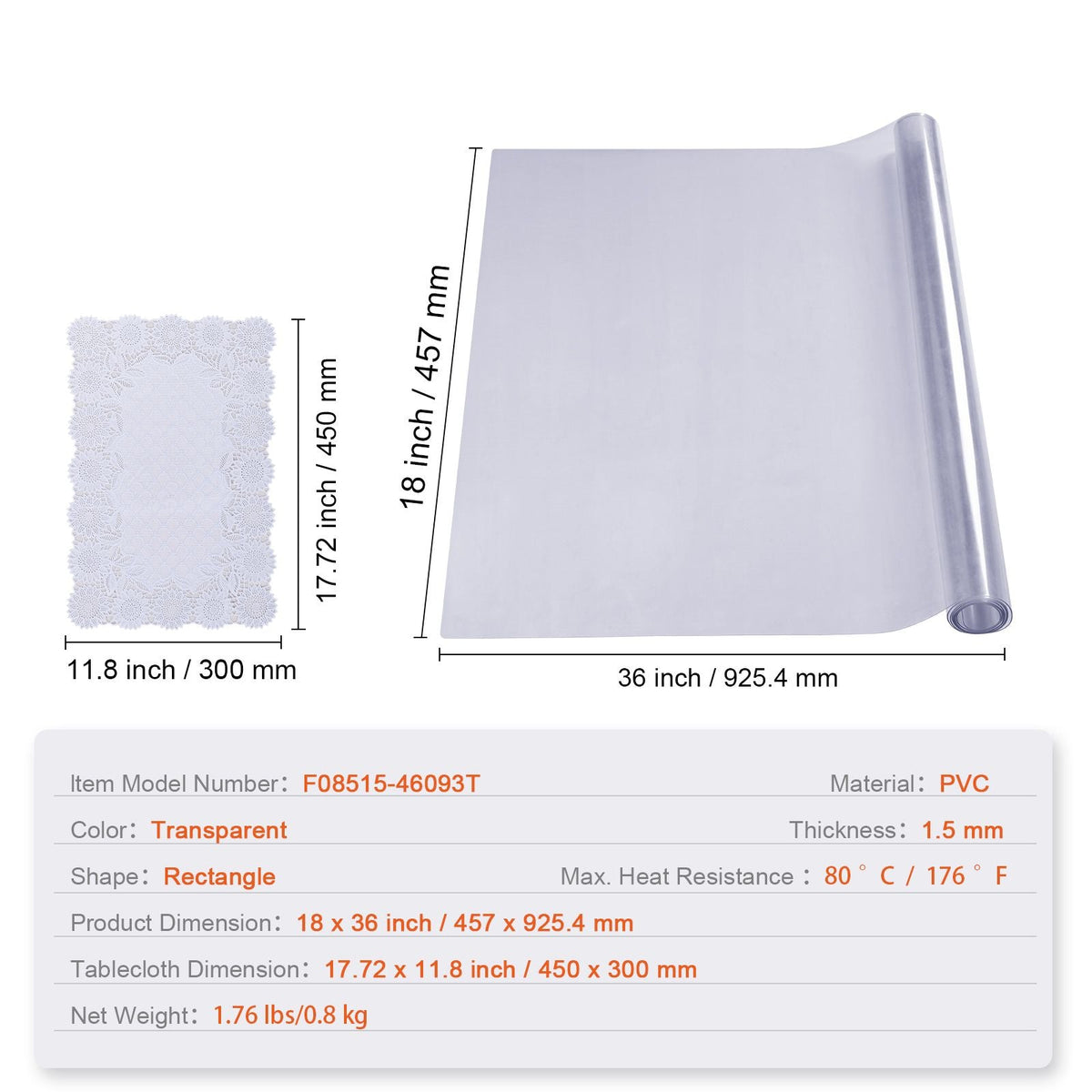 Clear Table Cover Protector, 18" x 36" Rectangle Table Cover, 1.5 mm Thick PVC Plastic Tablecloth, Waterproof Desktop Protector for Writing Desk, Coffee Table, Dining Room Table