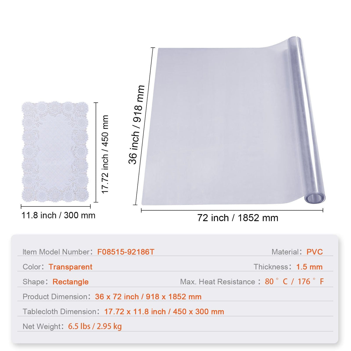 Clear Table Cover Protector, 36" x 72" Rectangle Table Cover, 1.5 mm Thick PVC Plastic Tablecloth, Waterproof Desktop Protector for Writing Desk, Coffee Table, Dining Room Table