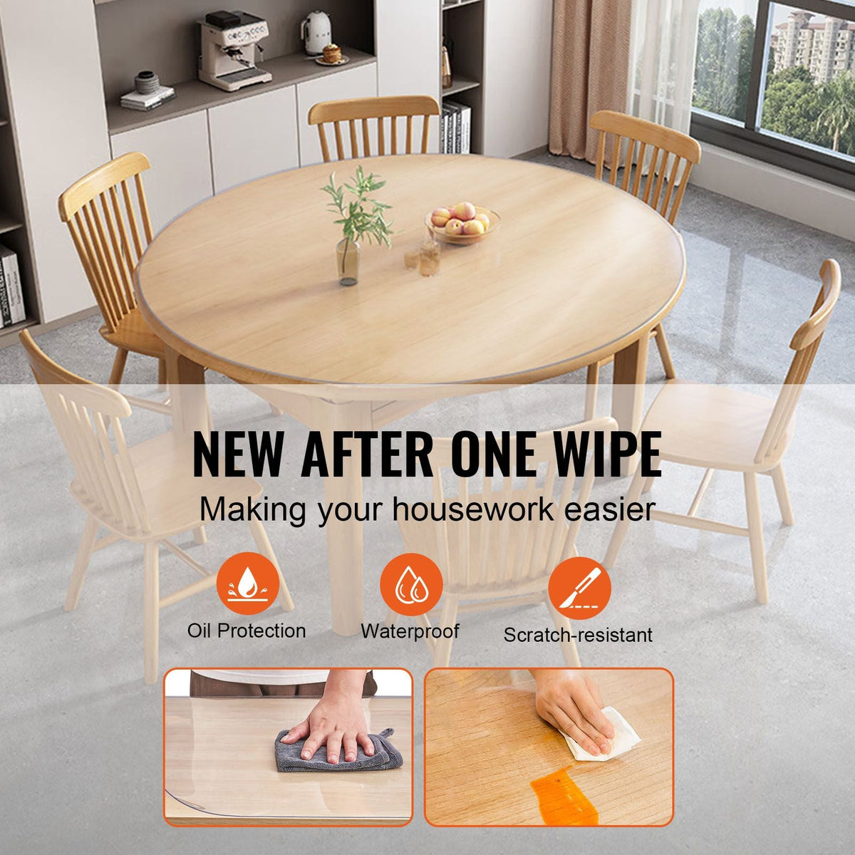 Clear Table Cover Protector, 42 inch/1068 mm Round Table Cover, 1.5 mm Thick PVC Plastic Tablecloth, Waterproof Desktop Protector for Writing Desk, Coffee Table, Dining Room Table