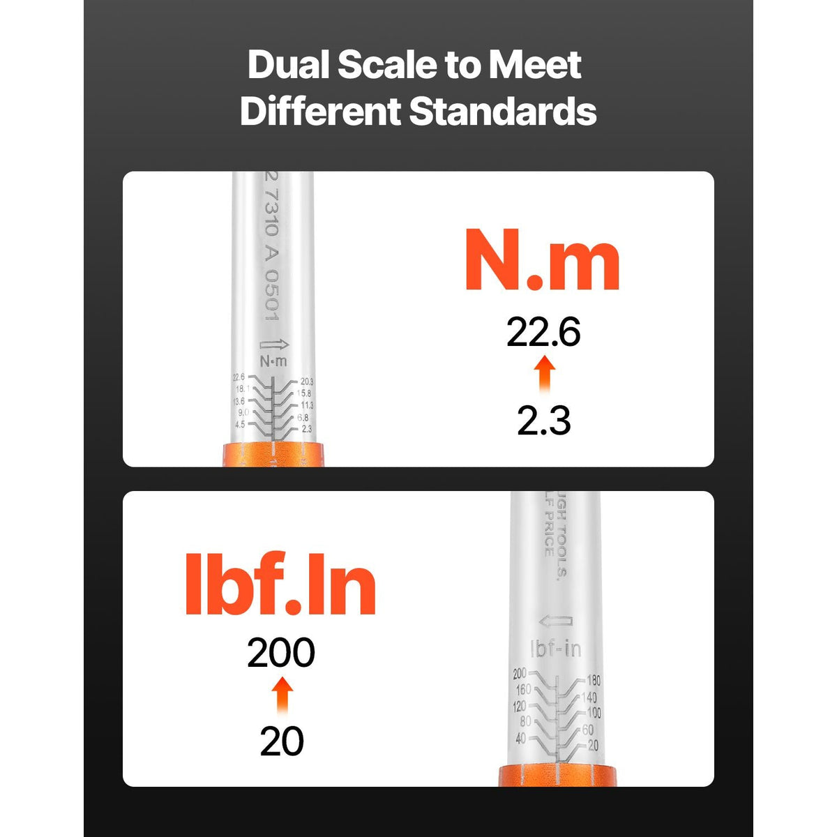 Click Torque Wrench Set, 1/4Inch Drive, 20-200lbf-in/2.3-22.6N.m, Dual-direction and Dual Range Scales, 72-Tooth, ±3% High Precision, with Bit Sockets, Extension Bar, for Bicycle Repair, Orange