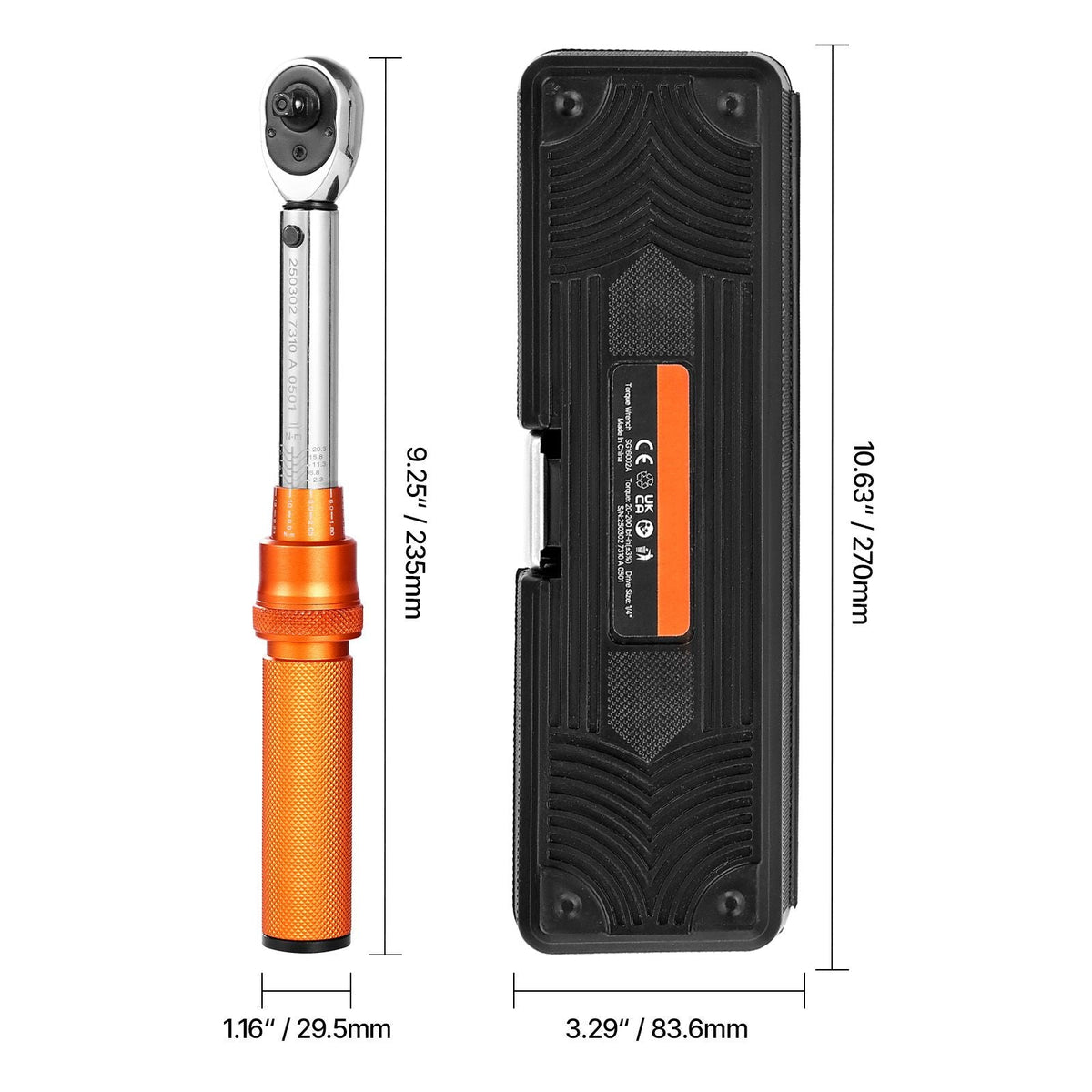 Click Torque Wrench Set, 1/4Inch Drive, 20-200lbf-in/2.3-22.6N.m, Dual-direction and Dual Range Scales, 72-Tooth, ±3% High Precision, with Bit Sockets, Extension Bar, for Bicycle Repair, Orange