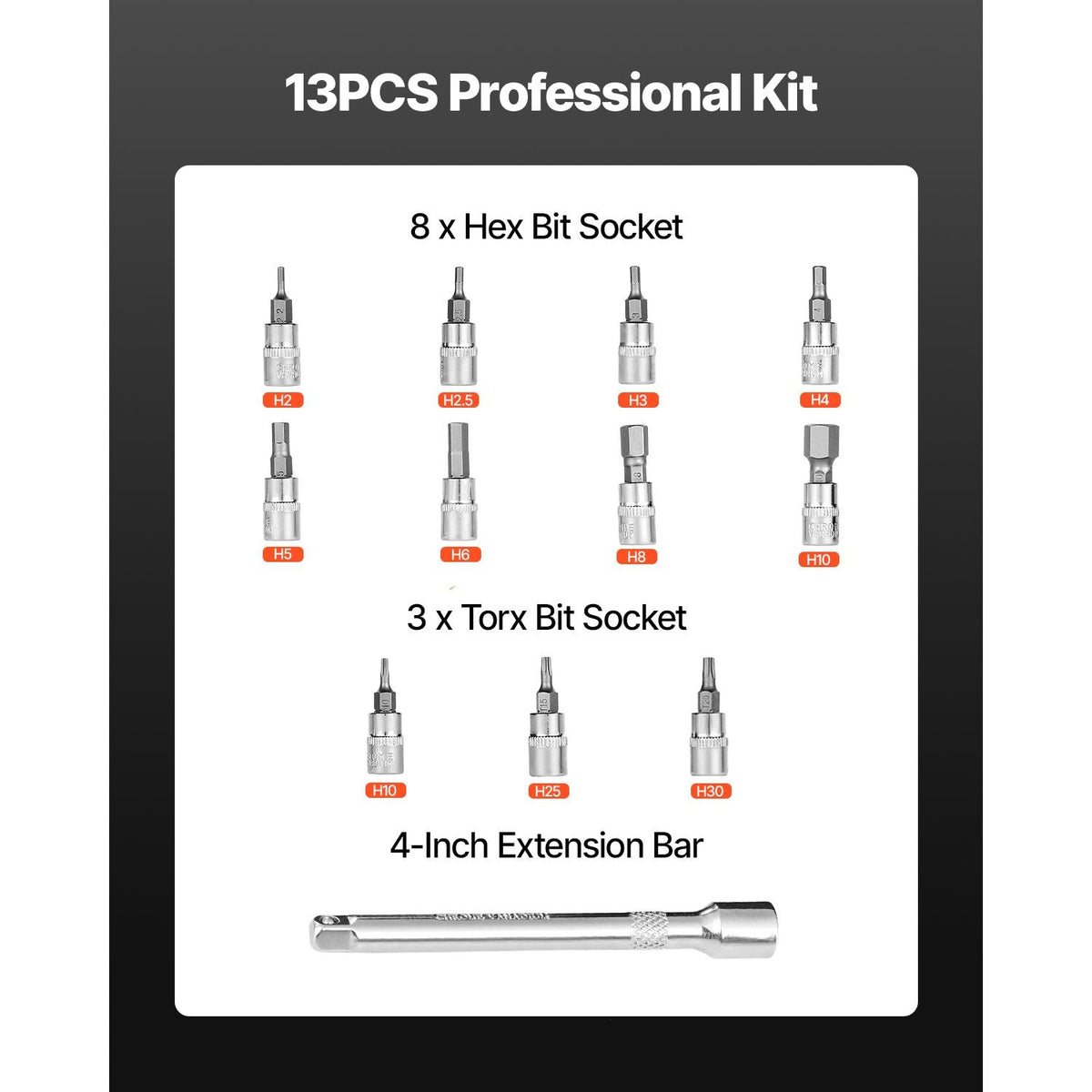 Click Torque Wrench Set, 1/4Inch Drive, 20-200lbf-in/2.3-22.6N.m, Dual-direction and Dual Range Scales, 72-Tooth, ±3% High Precision, with Bit Sockets, Extension Bar, for Bicycle Repair, Orange