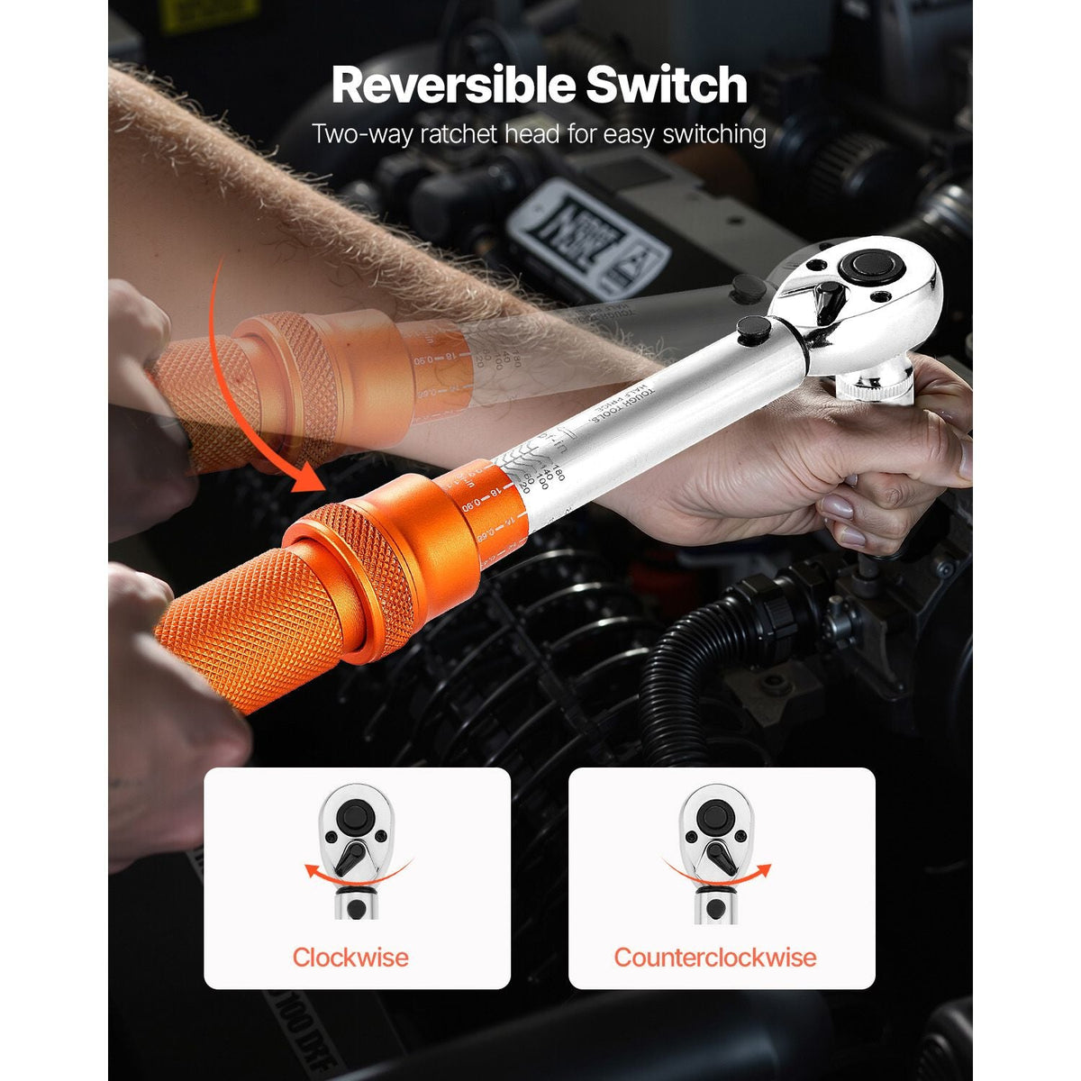 Click Torque Wrench Set, 1/4Inch Drive, 20-200lbf-in/2.3-22.6N.m, Dual-direction and Dual Range Scales, 72-Tooth, ±3% High Precision, with Bit Sockets, Extension Bar, for Bicycle Repair, Orange