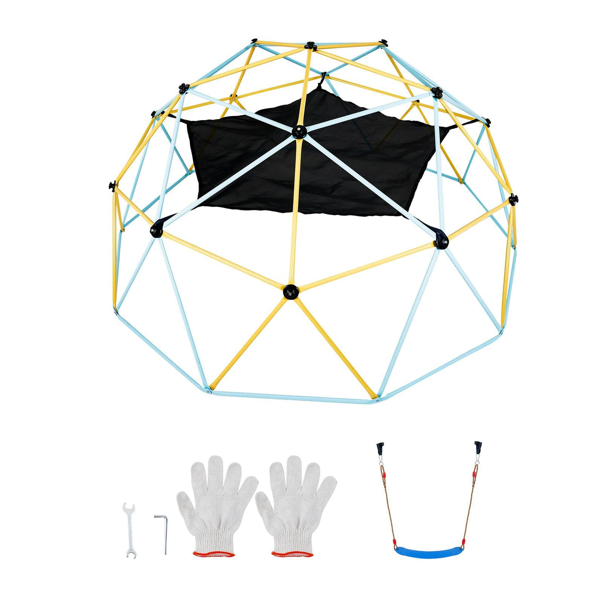 Climbing Dome, for Kids 3 to 10 Years Old,10FT Geometric Dome Climber with Hammock and Swing, Jungle Gym Supports 750LBS and Easy Assembly, with Climbing Grip, Outdoor Backyard Play Equipment