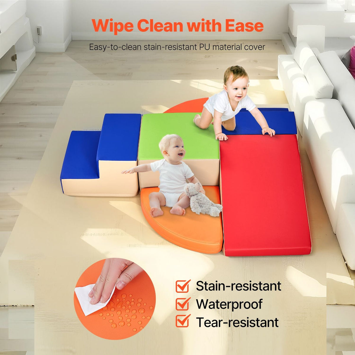Climbing Toys, 6-Piece Set, Foam Climbing Toys for Toddlers 6 Months to 3 Years Old, PU Leather Climbing Blocks, Indoor Climb and Crawl Activity Playset for Crawling & Sliding, Easy to Clean