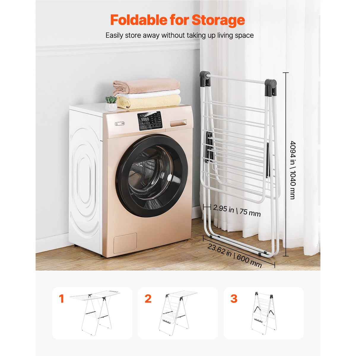 Clothes Drying Rack, 2-Tier Foldable Laundry Dryer Rack with Sock Clips & 21 Drying Rods, Metal Height Adjustable Drying Racks for Outdoor & Indoor, Free-Standing & Space-Saving Hanger, White