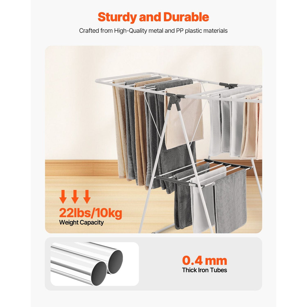 Clothes Drying Rack, 2-Tier Foldable Laundry Dryer Rack with Sock Clips & 21 Drying Rods, Metal Height Adjustable Drying Racks for Outdoor & Indoor, Free-Standing & Space-Saving Hanger, White
