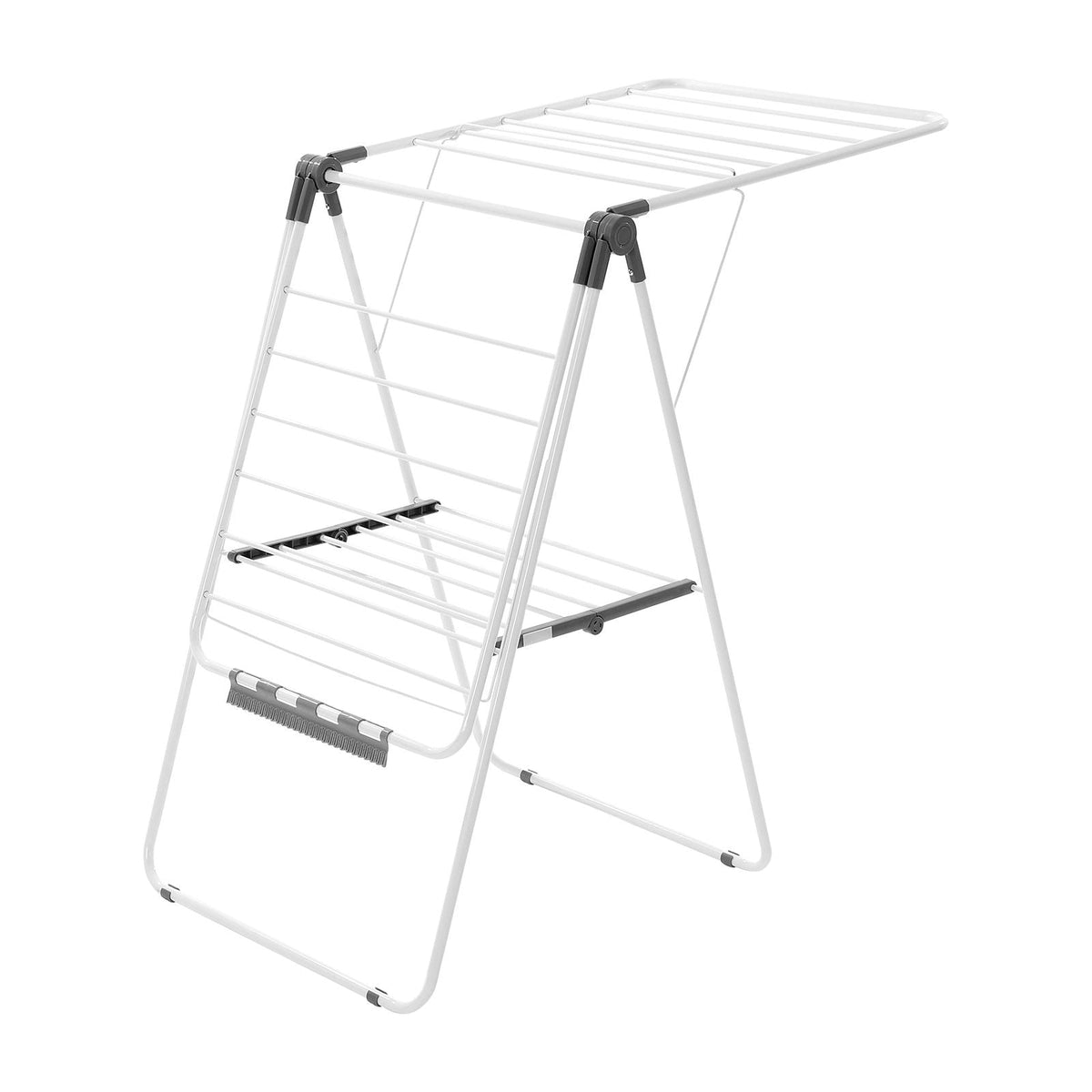 Clothes Drying Rack, 2-Tier Foldable Laundry Dryer Rack with Sock Clips & 21 Drying Rods, Metal Height Adjustable Drying Racks for Outdoor & Indoor, Free-Standing & Space-Saving Hanger, White