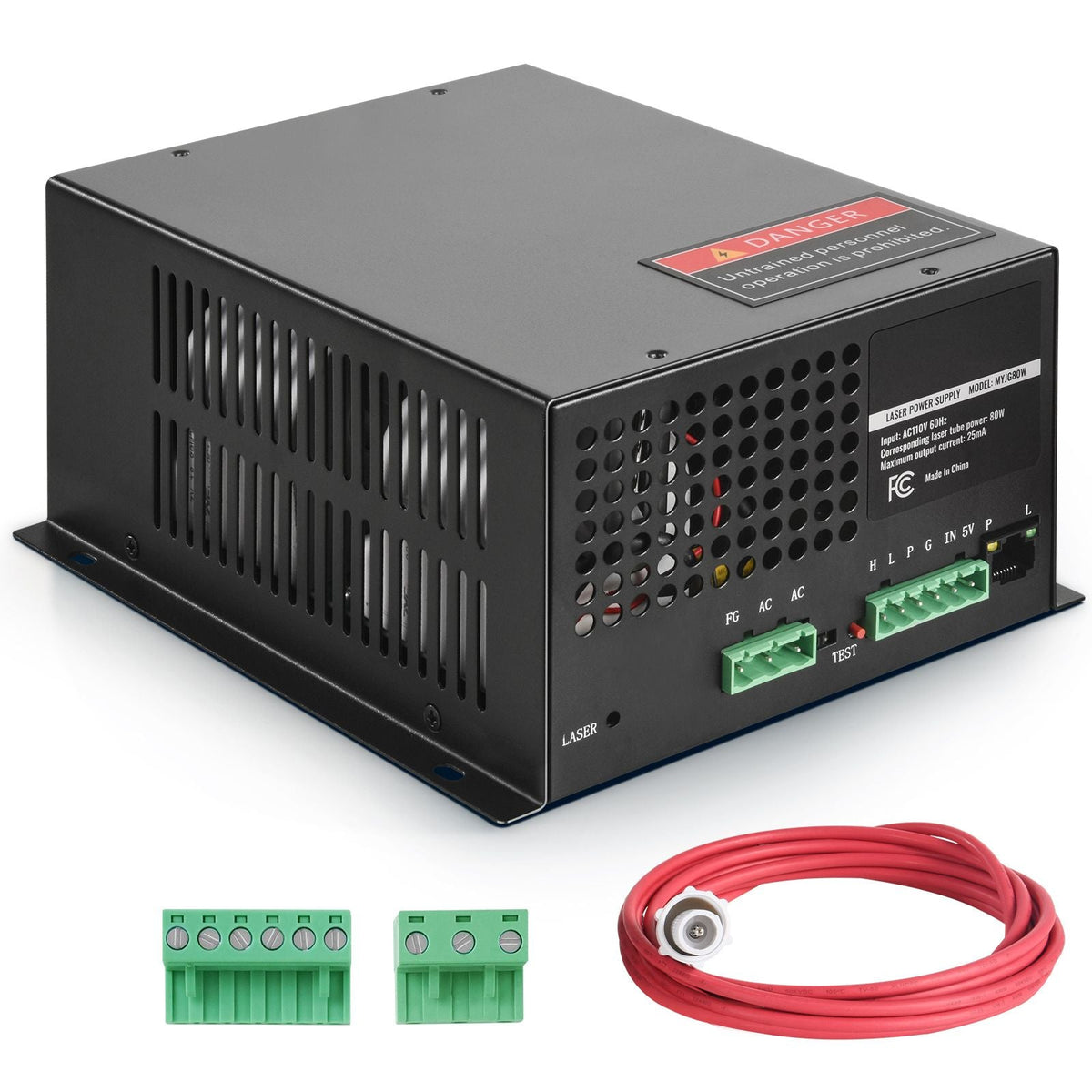 CO2 Laser Power Supply, 80W, Power Supply for 80W Laser Tube, Constant Current Protection, Open Circuit Protection, Fast Heat Dissipation, Compatible for Multi-brand Laser Engravers & Cutters