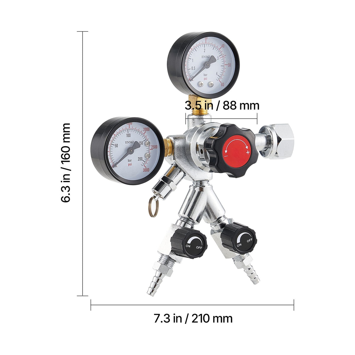 CO2 Regulator, Dual-Gauge Dual-Valve Beer Keg Regulator, 0–60 PSI Adjustable Pressure, Heavy-Duty CO2 Tank Gas Regulator with 2 Check Valves, for Draft Beer Homebrewing, Fits CGA320 Interface