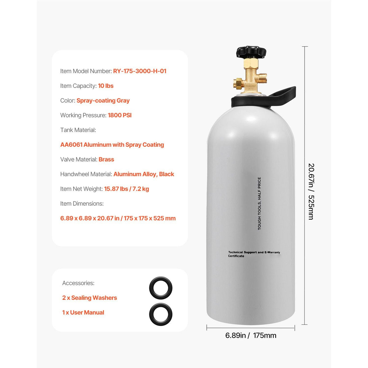 CO2 Tank, 10 lbs New Aluminum Alloy Cylinder, CO2 Air Tank with Light Spray Coating, CGA320 Valve, Handle & Adjustable Pressure, DOT Approved Cylinder for Draft Beer Dispensing and Soda Maker