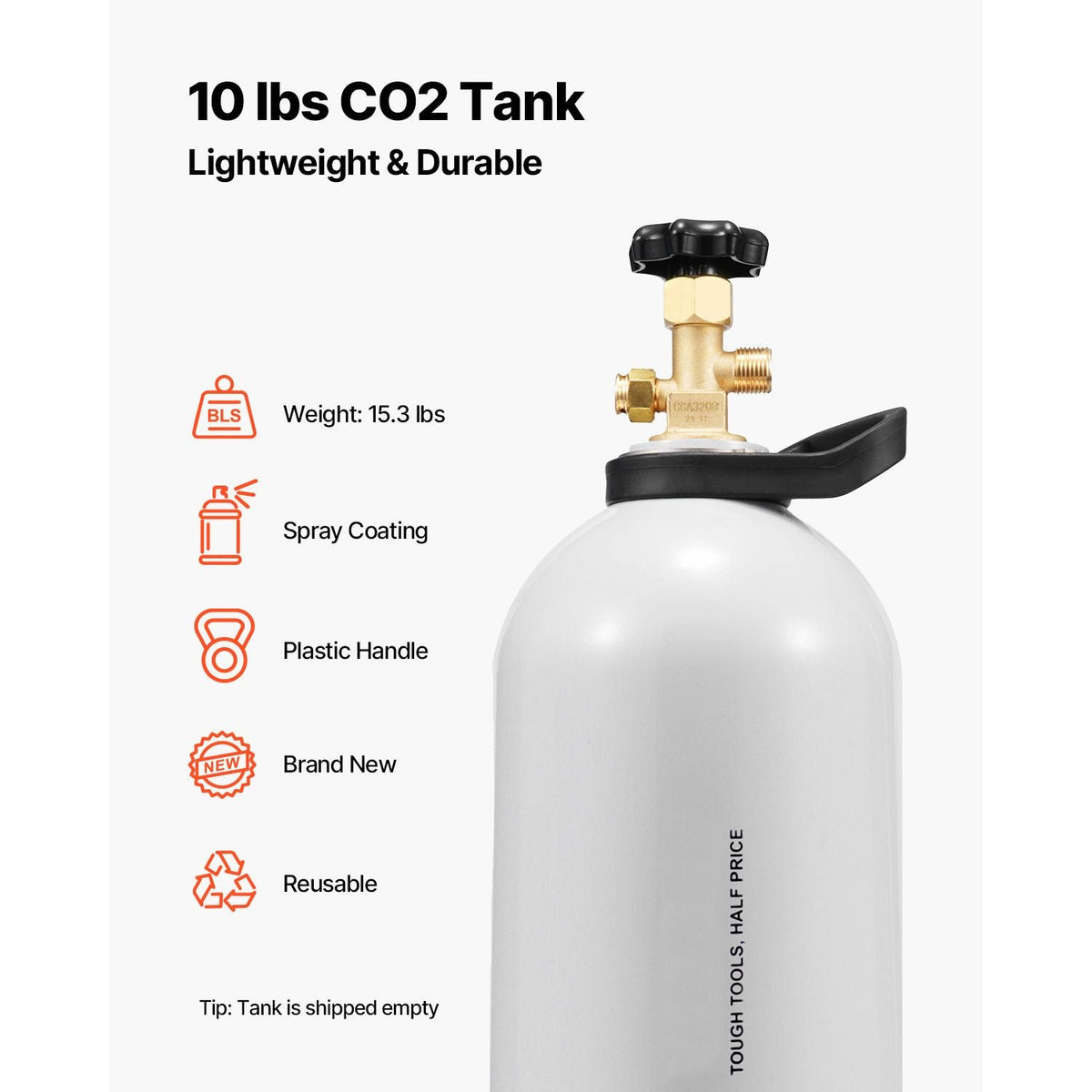 CO2 Tank, 10 lbs New Aluminum Alloy Cylinder, CO2 Air Tank with Light Spray Coating, CGA320 Valve, Handle & Adjustable Pressure, DOT Approved Cylinder for Draft Beer Dispensing and Soda Maker