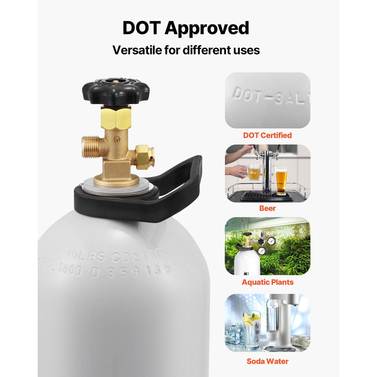 CO2 Tank, 10 lbs New Aluminum Alloy Cylinder, CO2 Air Tank with Light Spray Coating, CGA320 Valve, Handle & Adjustable Pressure, DOT Approved Cylinder for Draft Beer Dispensing and Soda Maker
