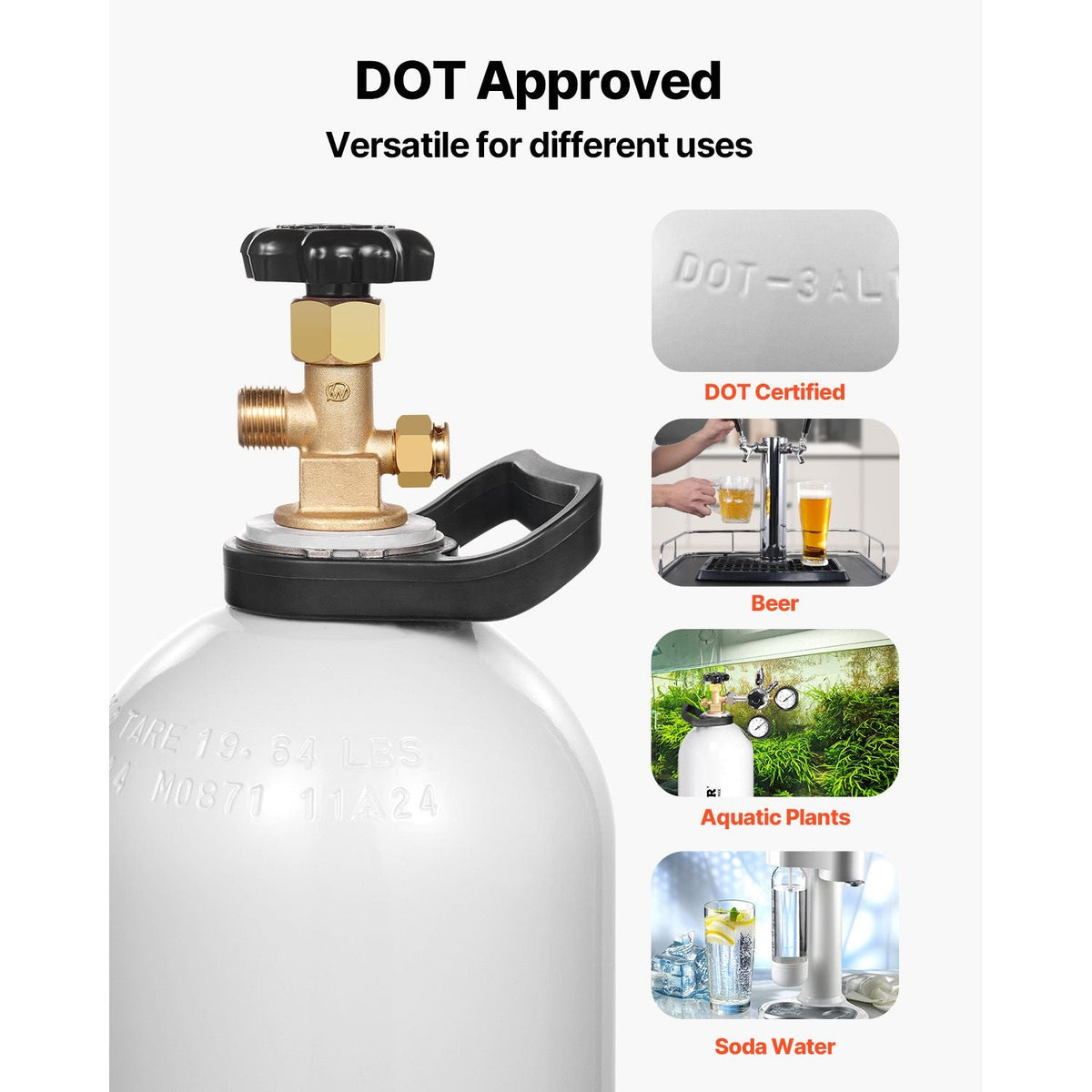 CO2 Tank, 15 lbs New Aluminum Alloy Cylinder, CO2 Air Tank with Light Spray Coating, CGA320 Valve, Handle & Adjustable Pressure, DOT Approved Cylinder for Draft Beer Dispensing and Soda Maker