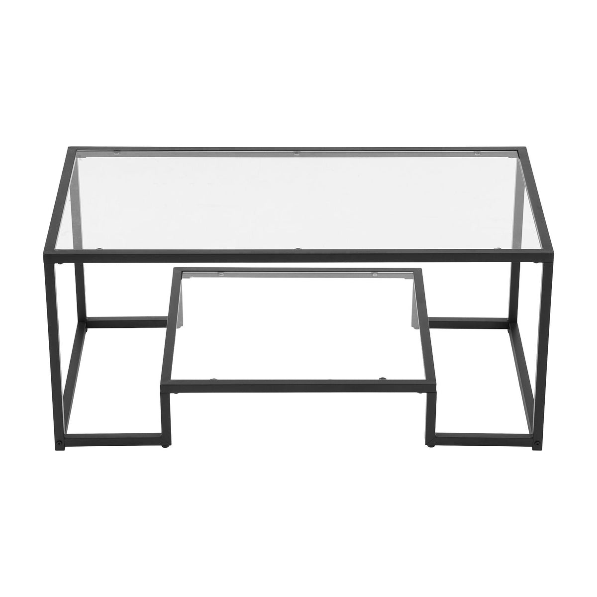 Coffee Table, Modern Tempered Glass Coffee Table, 2 Tiers Rectangle Glass Center Desk with Open Storage, Minimalist Sturdy Metal Frame Accent End Desk for Living Room, Office, Easy Assembly