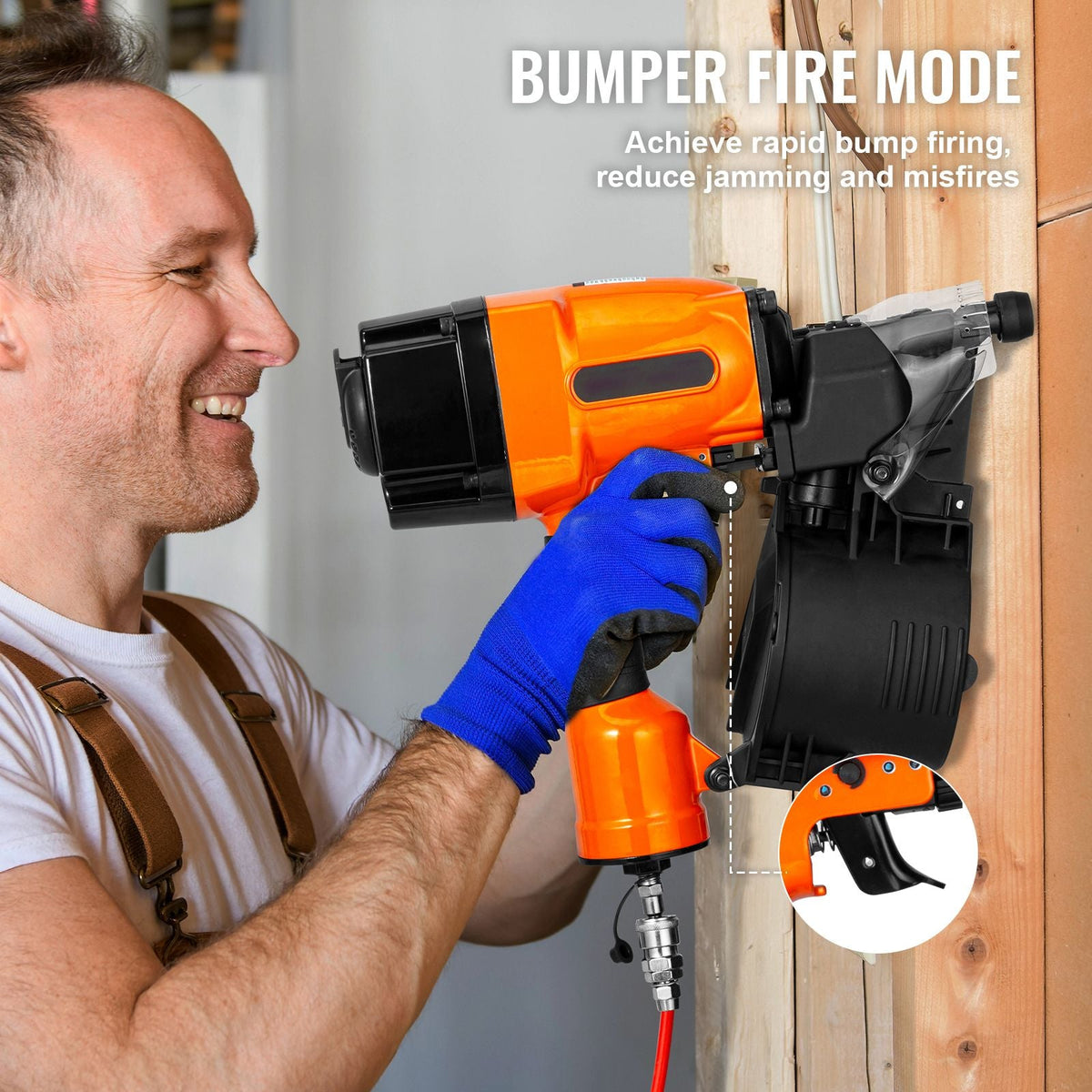 Coil Framing Nailer MCN90, 1-3/4" to 3-1/2" 15 Degree Pneumatic Framing Nail Gun with Tool-Less Depth Adjustment, 90-120PSI Air Coil Nailer for Framing, Wall Flooring and Wall Assembly