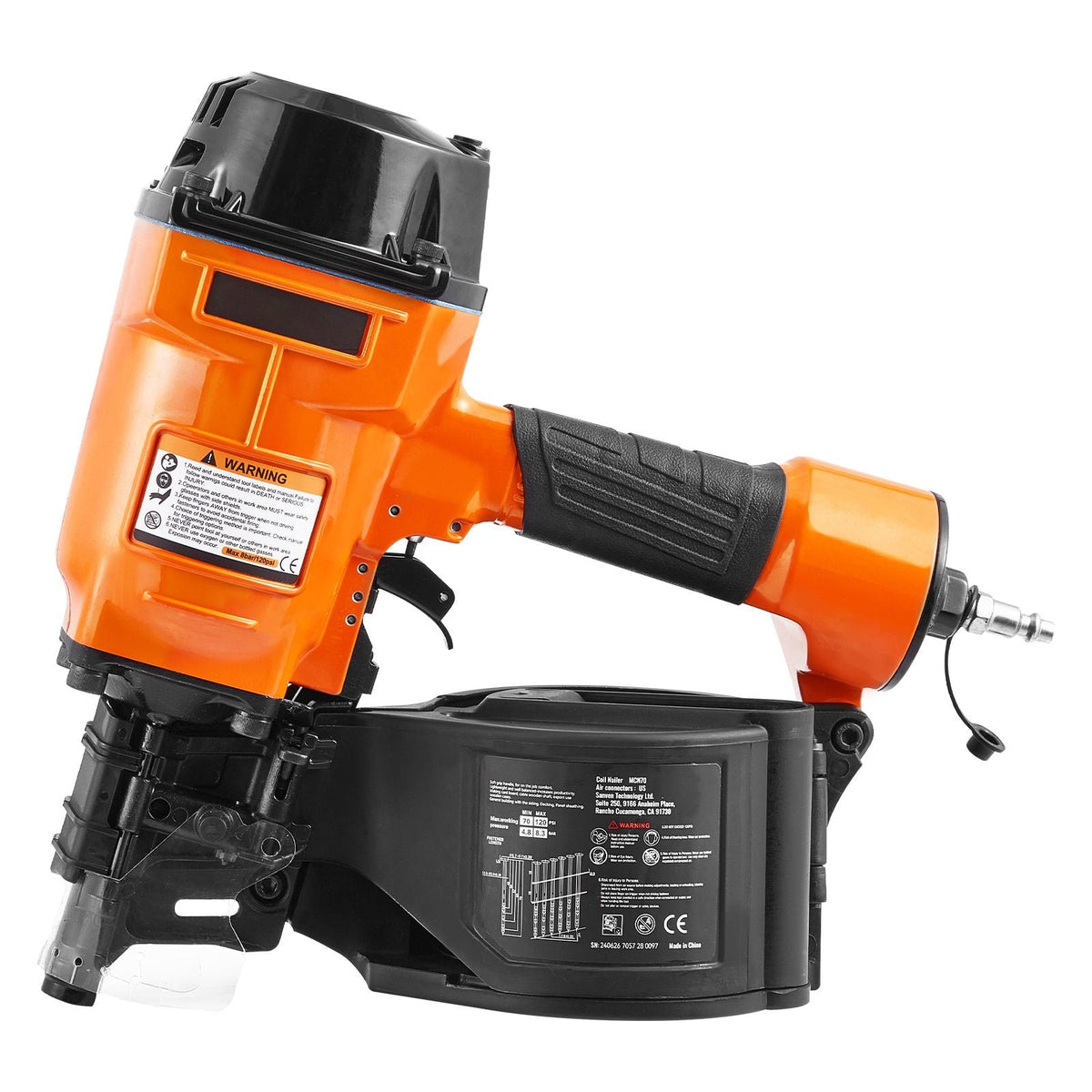Coil Siding Nailer MCN70, 1-3/4" to 2-3/4" 15 Degree Pneumatic Siding Nail Gun, 70-120PSI Air Coil Nailer for Pallet, Crating, Framing, Siding and Fencing