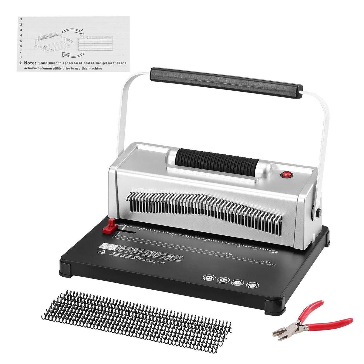 Coil Spiral Binding Machine, Manual Book Maker with Electric Binding, 46-Holes Binding 500 Sheets Punch Binder, with 100pcs 5/16'' Coil Binding Spines, for Letter Size, A4, A5