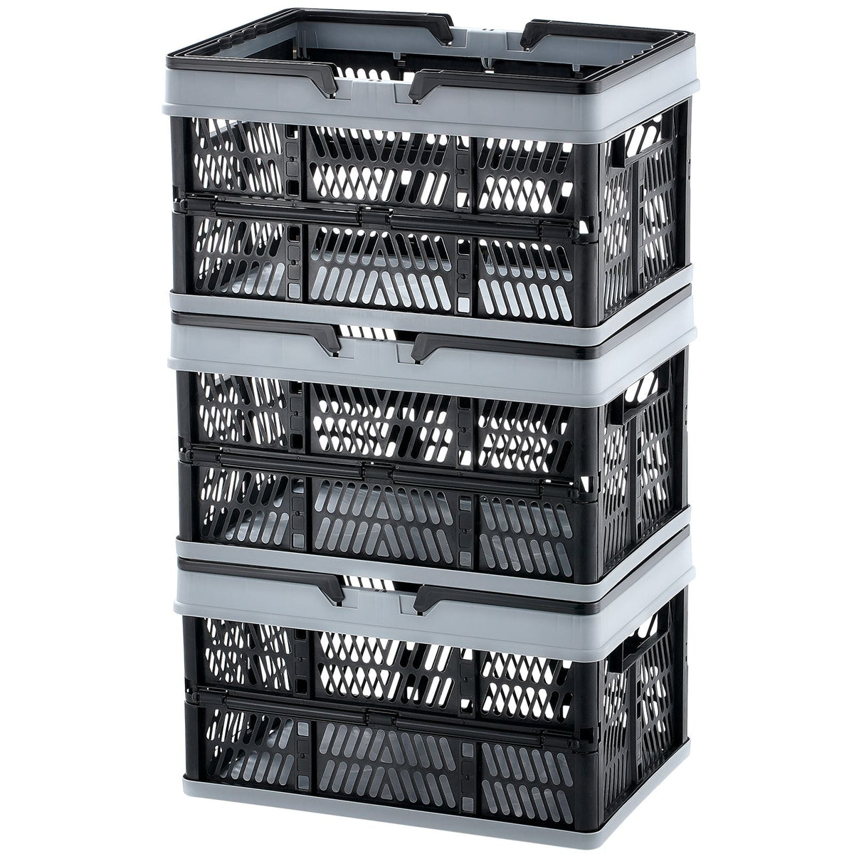 Collapsible Shopping Basket, 3 Pack, 25L Plastic Foldable Storage Crate with Handle, Grocery Fruit Vegetable Shopping Basket Folding Storage Container for Supermarket Retail Shopping, Black
