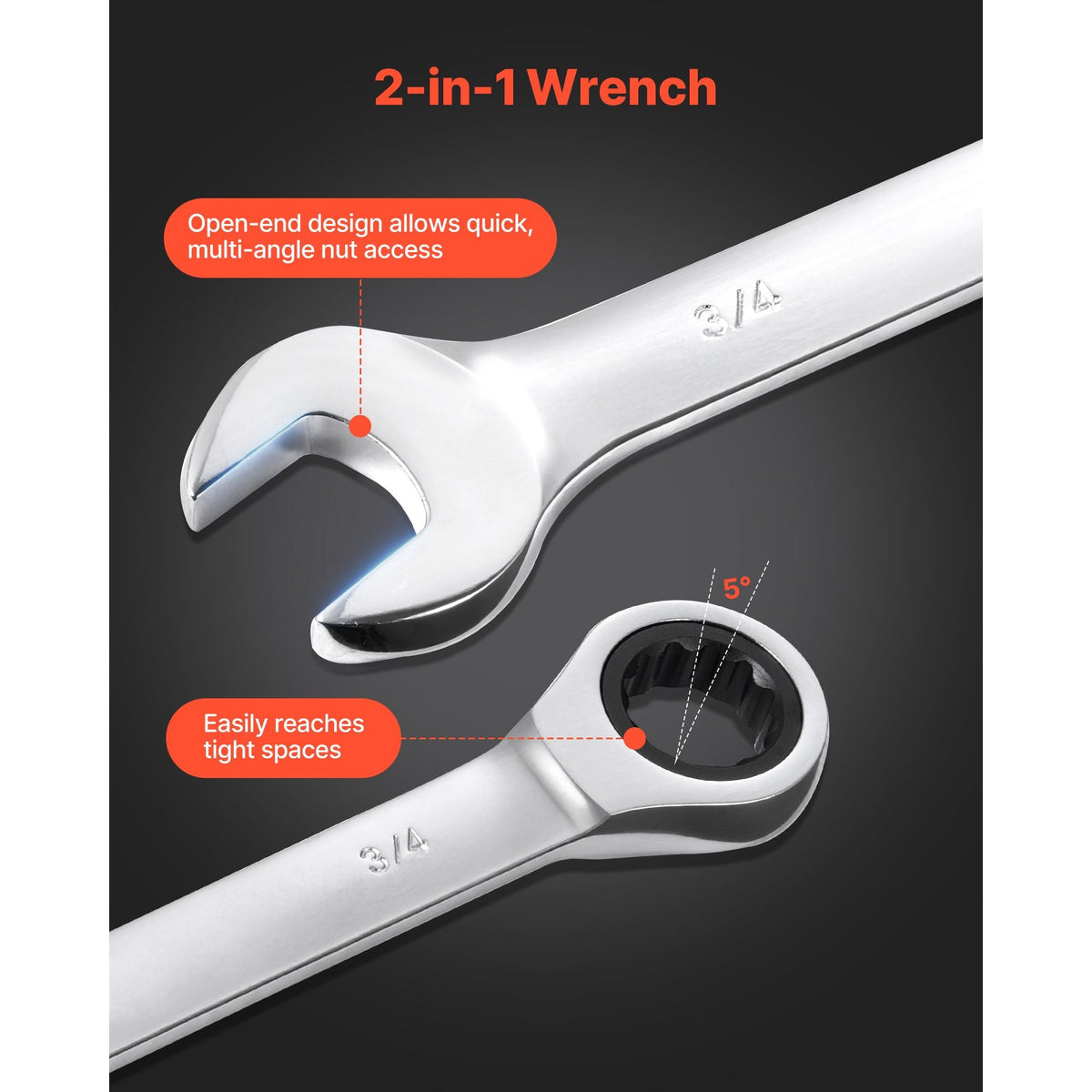 Combination Wrench Set, 26-Piece SAE and Metric, 72 Teeth, Cr-V Steel Ratcheting Wrench Set, with Rack Organizer, Open End, Clear Size Labels, for General Household, Automotive Repairs, Silver