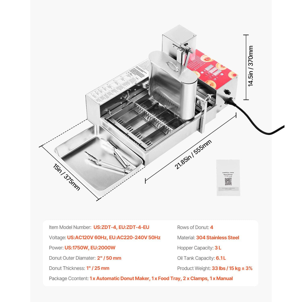 Commercial Automatic Donuts Machine, 4 Rows Donuts Making Equipment, 240 pcs/hour Electric High Power Doughnut Maker, Stainless Steel Frying Auto Fryer, with Intelligent Control