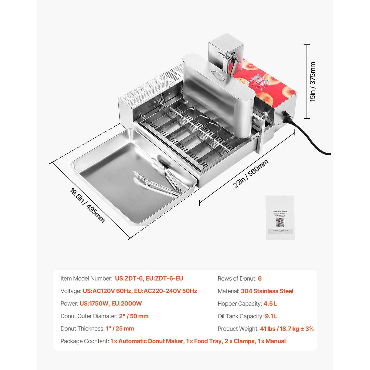 Commercial Automatic Donuts Machine, 6 Rows Donuts Making Equipment, 360 pcs/hour Electric High Power Doughnut Maker, Stainless Steel Frying Auto Fryer, with Intelligent Control