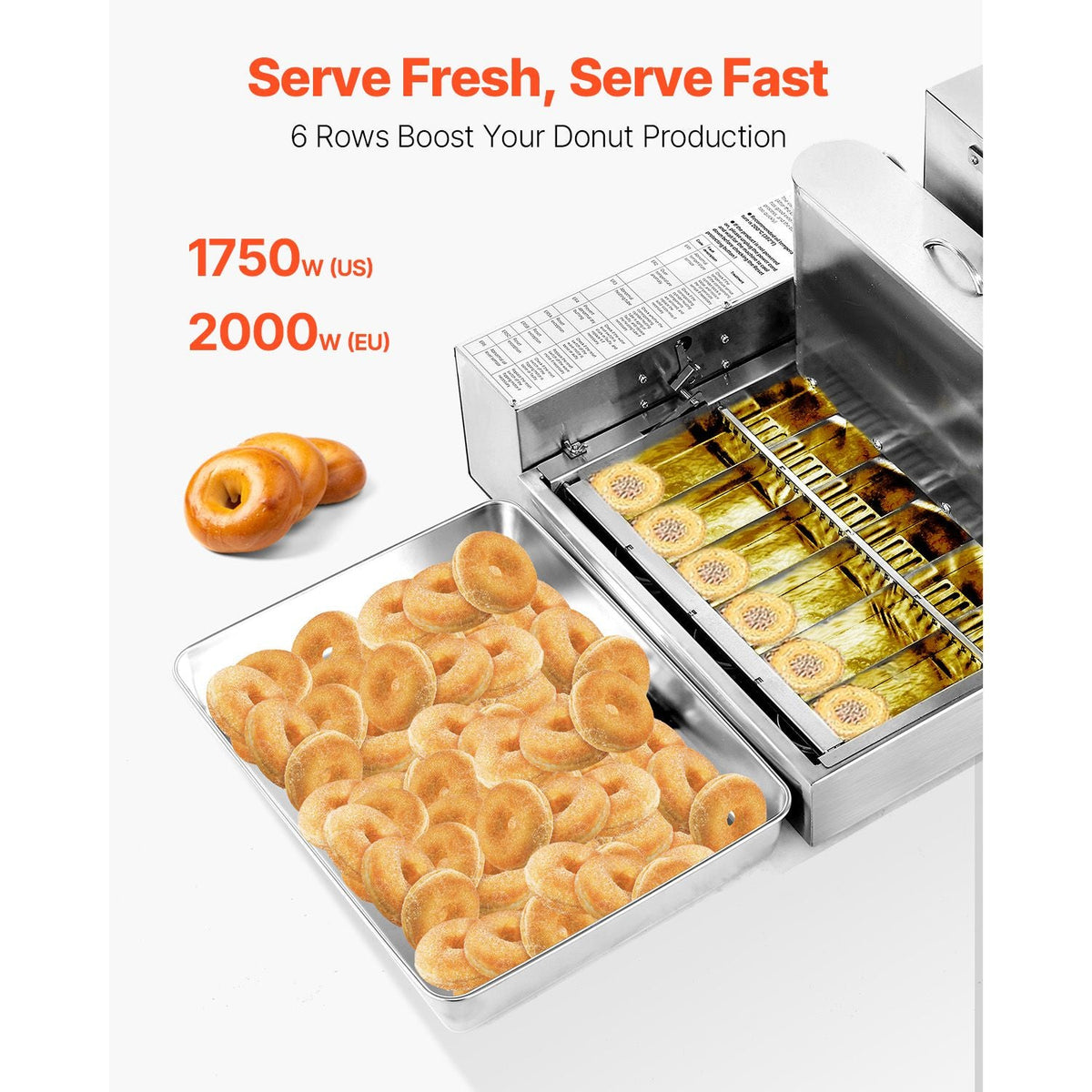 Commercial Automatic Donuts Machine, 6 Rows Donuts Making Equipment, 360 pcs/hour Electric High Power Doughnut Maker, Stainless Steel Frying Auto Fryer, with Intelligent Control