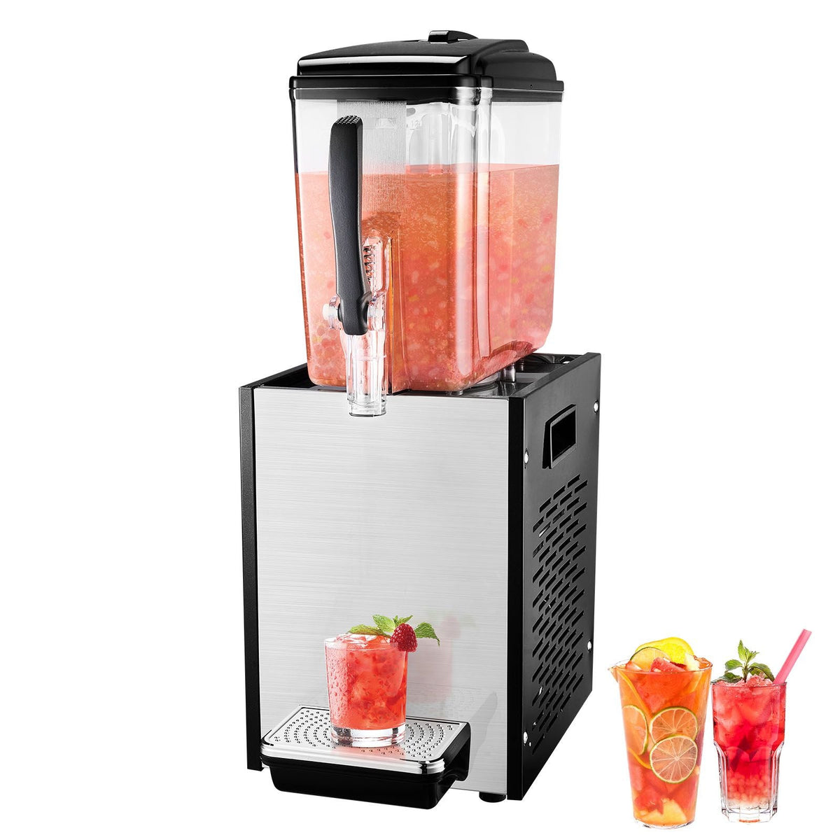 Commercial Beverage Dispenser, 12 L / 12.7 QT Juice Dispenser, 170W 304 Stainless Steel Food Grade Ice Tea Drink Machine with 45 Fahrenheit -54 Fahrenheit Cooling Temperature