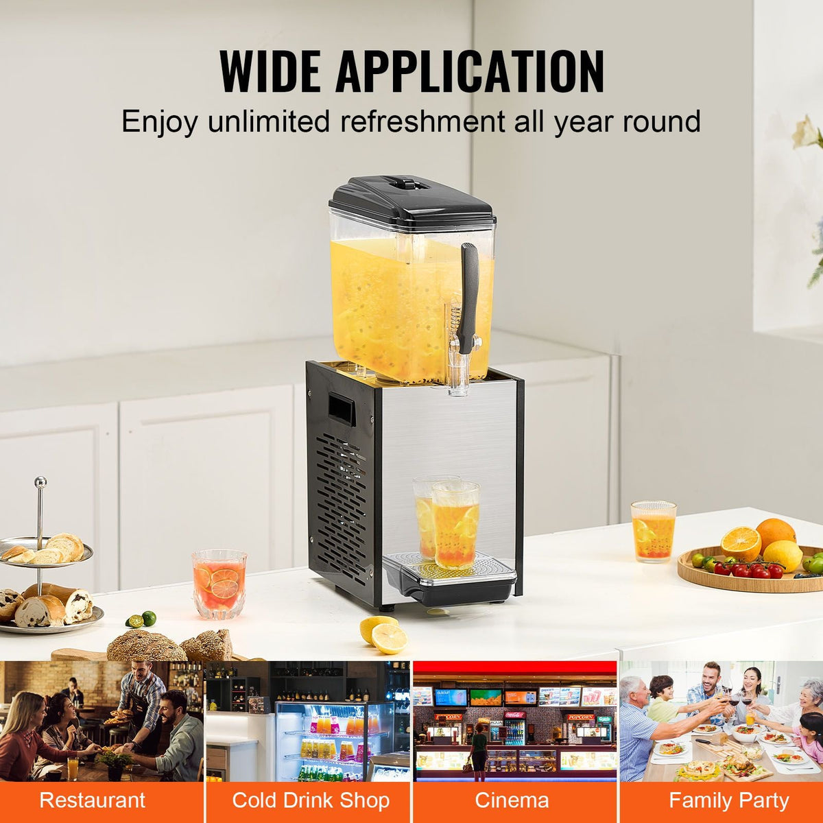 Commercial Beverage Dispenser, 12 L / 12.7 QT Juice Dispenser, 170W 304 Stainless Steel Food Grade Ice Tea Drink Machine with 45 Fahrenheit -54 Fahrenheit Cooling Temperature