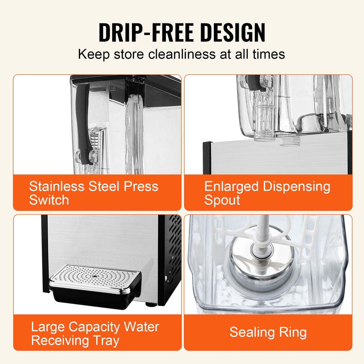 Commercial Beverage Dispenser, 12 L / 12.7 QT Juice Dispenser, 246W 304 Stainless Steel Food Grade Ice Tea Drink Machine with 45 Fahrenheit -54 Fahrenheit Cooling Temperature