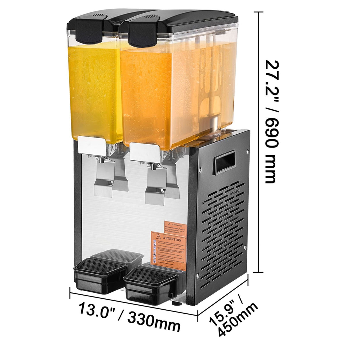 Commercial Beverage Dispenser, 2 Tanks 10 L / 10.6 QT Per Tank Juice Dispenser, 270W Stainless Steel Ice Tea Drink Machine with 45 Fahrenheit -54 Fahrenheit Cooling Temperature