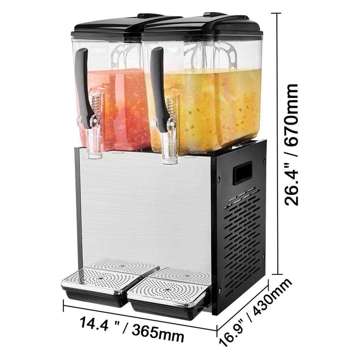 Commercial Beverage Dispenser, 2 Tanks 12 L / 12.7 QT Per Tank Juice Dispenser, 286W Stainless Steel Ice Tea Drink Machine with 45 Fahrenheit -54 Fahrenheit Cooling Temperature