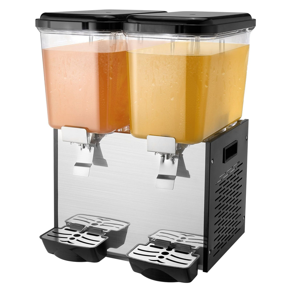 Commercial Beverage Dispenser, 2 Tanks 18 L / 19 QT Per Tank Juice Dispenser, 370W Stainless Steel Ice Tea Drink Machine with 45 Fahrenheit -54 Fahrenheit Cooling Temperature