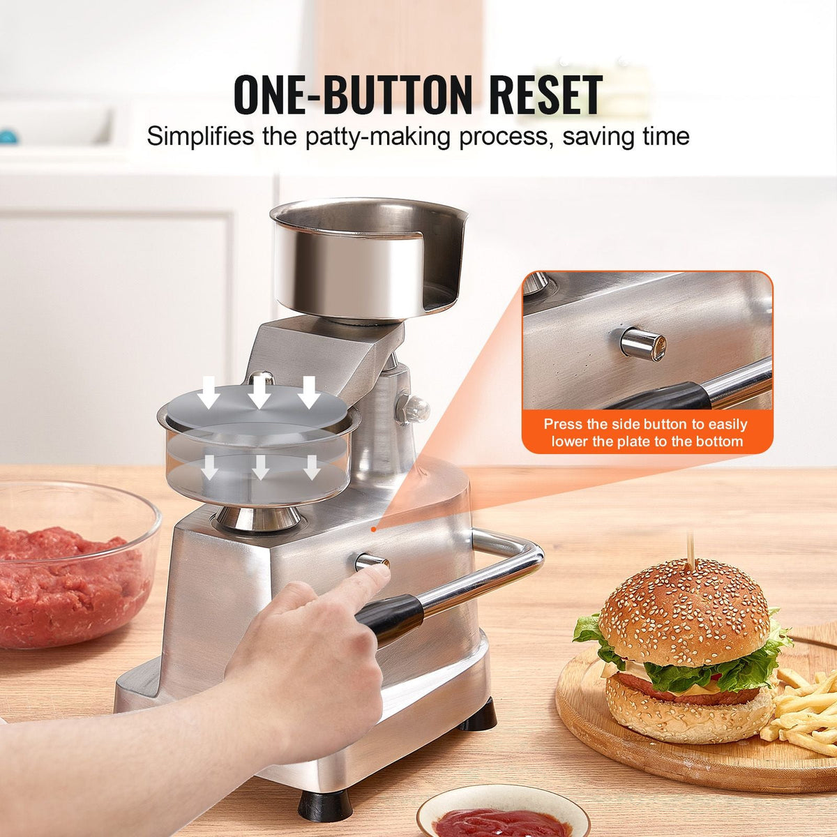 Commercial Burger Patty Maker, 100mm/4inch Hamburger Beef Patty Maker, Heavy Duty Food-Grade Stainless Steel Bowl Burger Press Machine, Kitchen Meat Forming Processor with 1000 Pcs Patty Papers