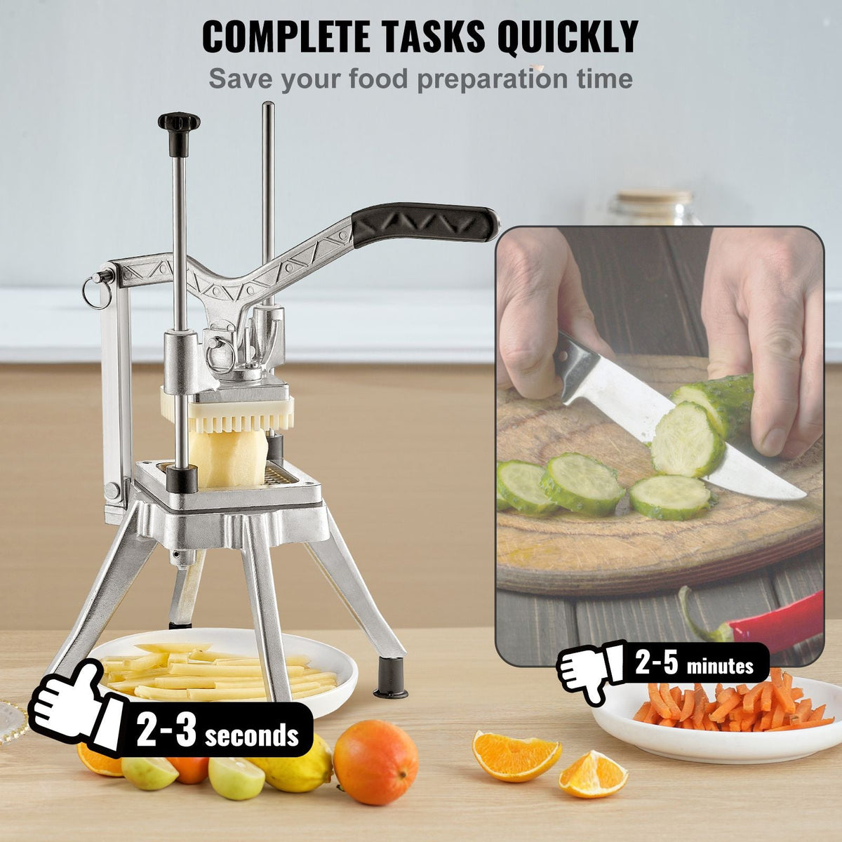 Commercial Chopper with 4 Replacement Blades Commercial Vegetable Chopper Stainless Steel French Fry Cutter Potato Dicer & Slicer Commercial Vegetable Fruit Chopper for Restaurants & Home Kitche
