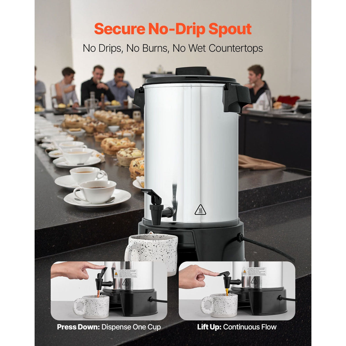 Commercial Coffee Urn, 30 Cup 4.5 L Hot Beverage Dispenser with Dripless Faucet, Quick-Brewing Commercial Coffee Maker, Automatic Temperature Control, for Catering, Party, Church & Restaurant